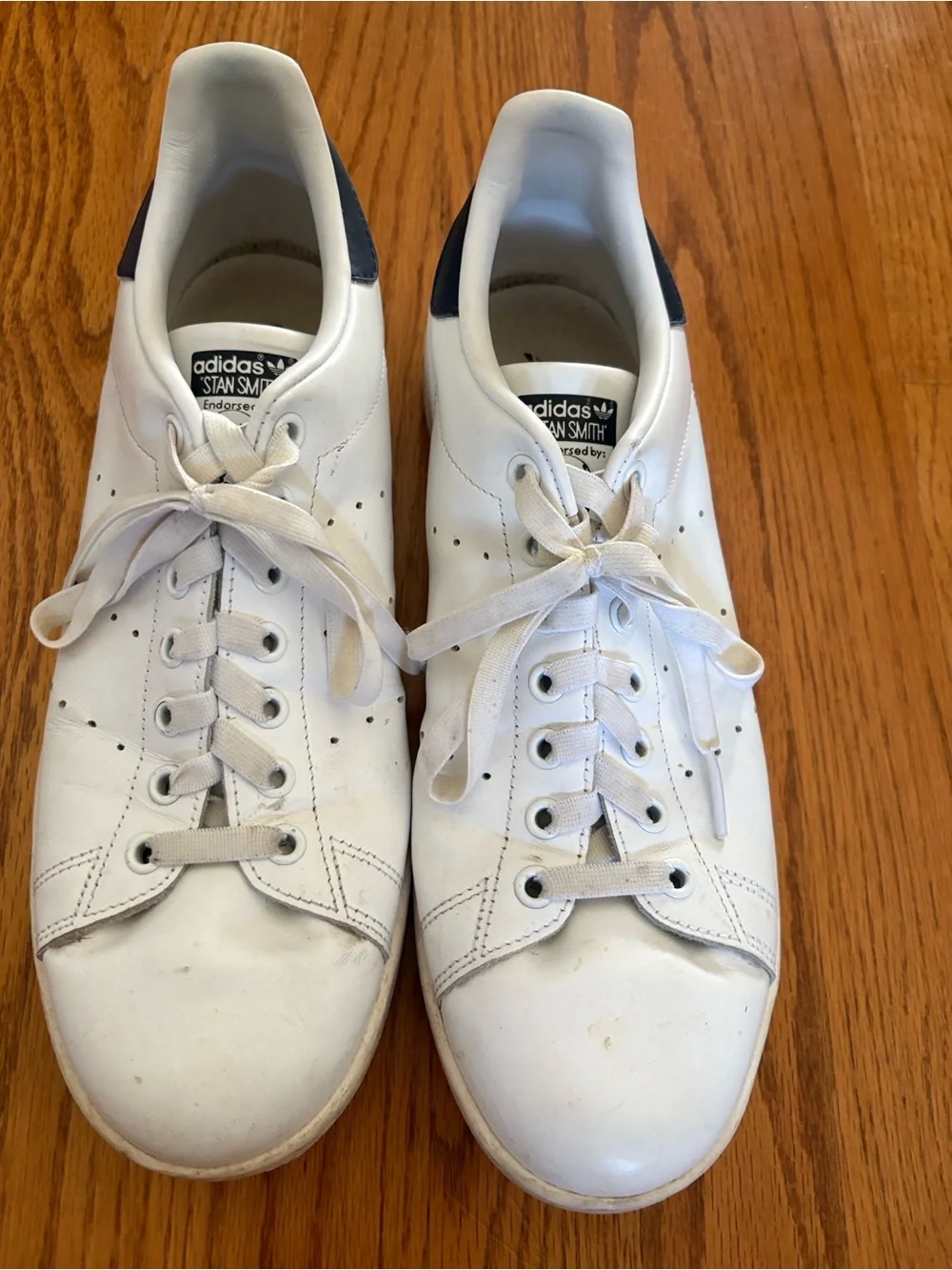 Adidas Stan Smith White Leather Sneakers with Navy Heel Tab